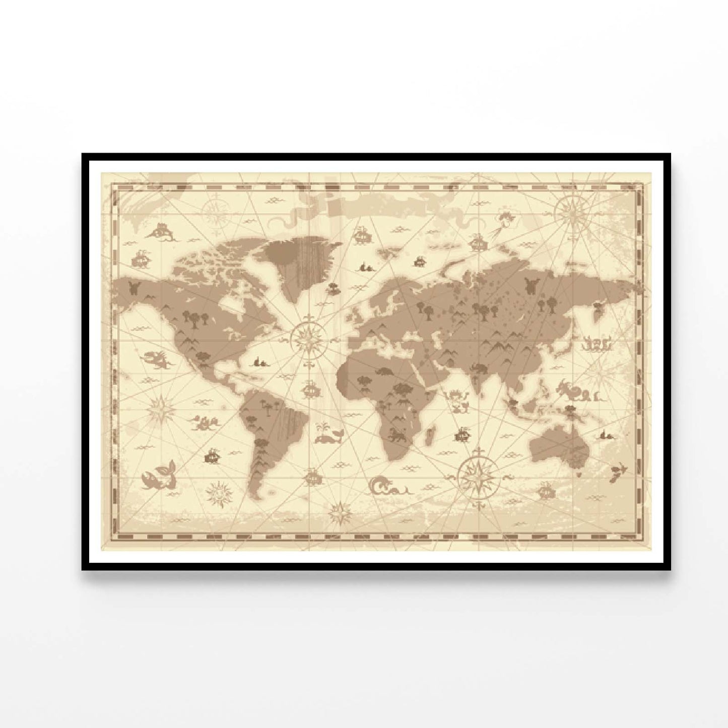 Map of the World with Mountains Home Decor Premium Quality Poster Print Choose Your Sizes