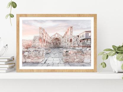 Ancient Building Faded View Photograph Glass Framed Wall Art, Ready to Hang Quality Print With White Border Oak