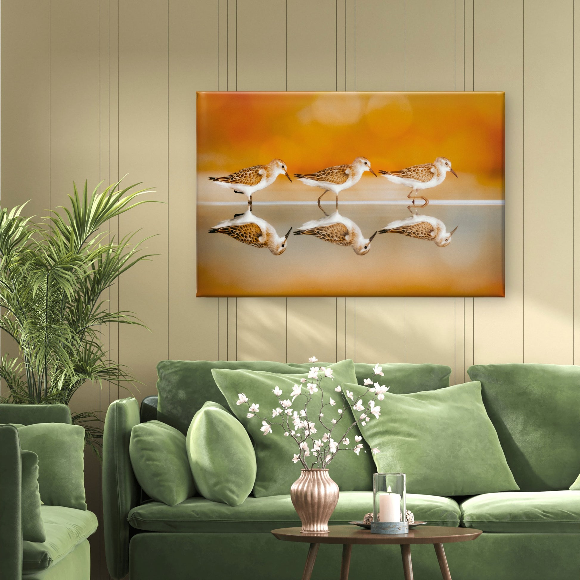 Western Sandpiper Birds Water Reflection Art Wall Art Decor 100% Australian Made - Bella Home Decor
