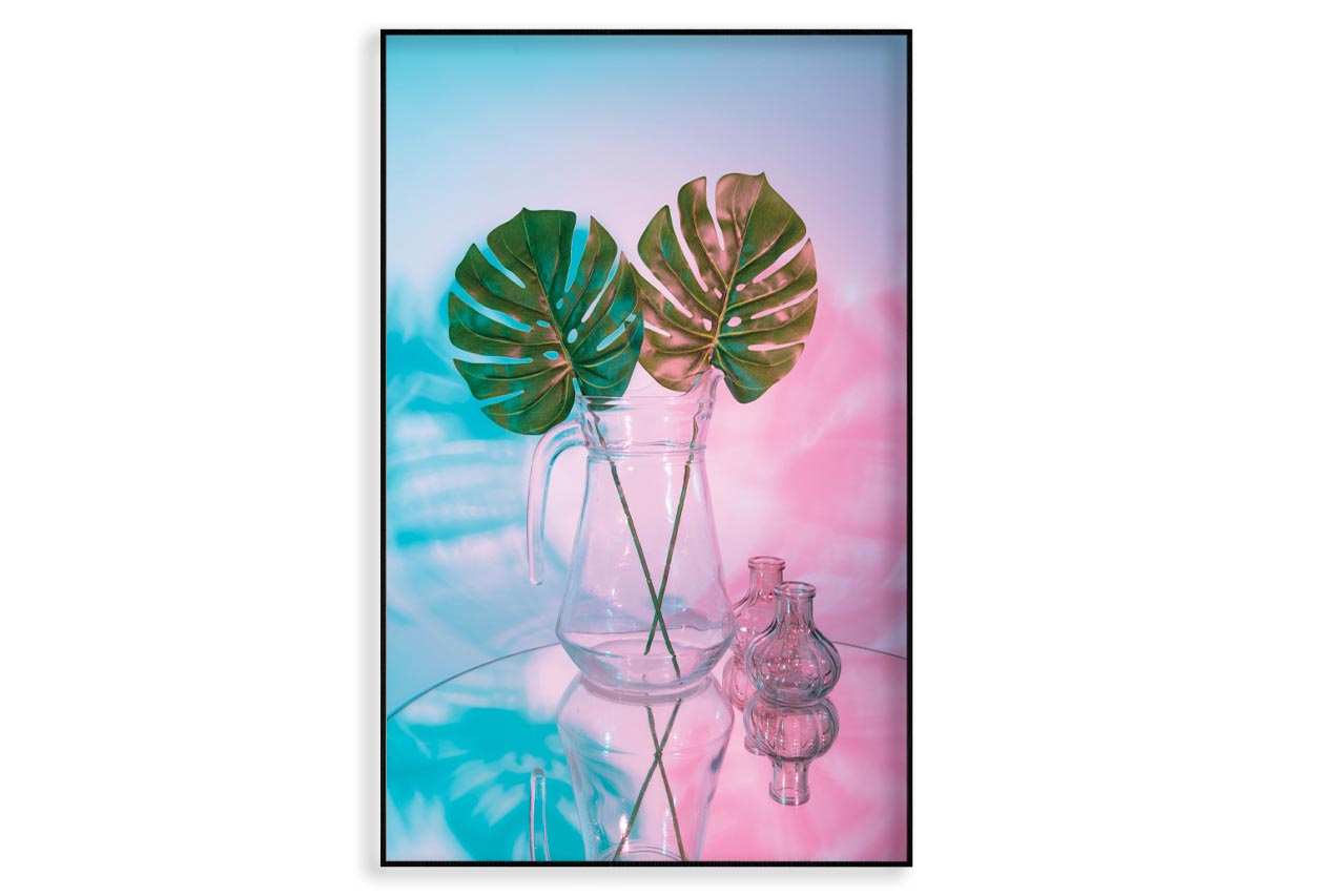 Two Green Leaves in A Clear Vase on A Table Home Decor Premium Quality Poster Print Choose Your Sizes - Bella Home Decor