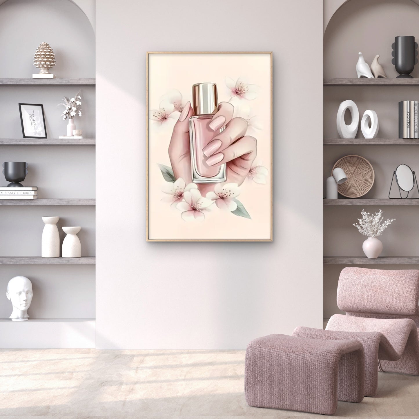 Woman Holding Perfume Bottle with Cherry Blossoms Fashion Home Decor Premium Quality Poster Print Choose Your Sizes