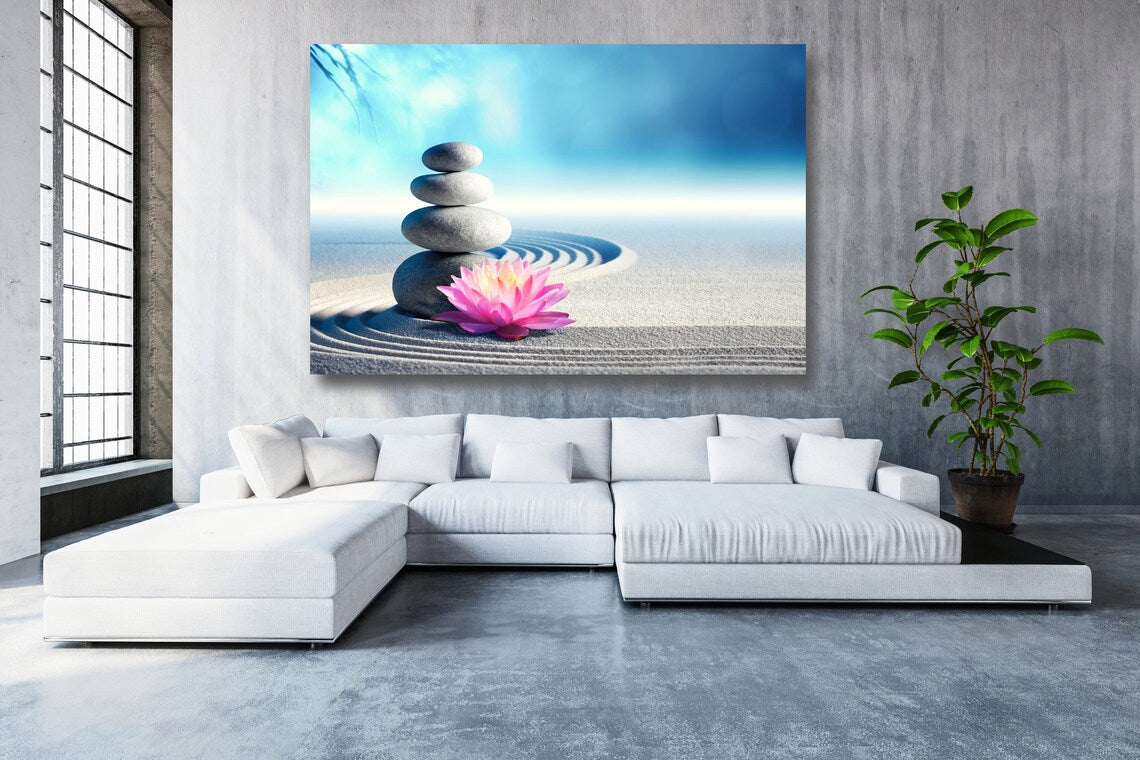 Zen Stones Lotus Flower Acrylic Glass Print Tempered Glass Wall Art 100% Made in Australia Ready to Hang