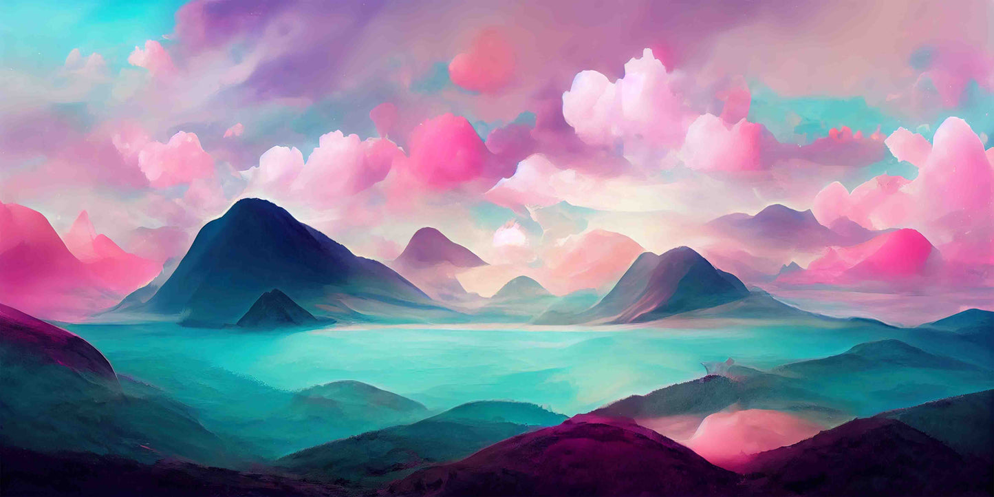 Pastel Pink Mountain Lake View Wall Art Canvas Office Home Room Framed 120x60 cm - Bella Home Decor