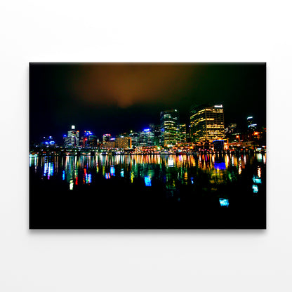 Sydney CBD Darling Harbour Nightscape Wall Art Decor 100% Australian Made