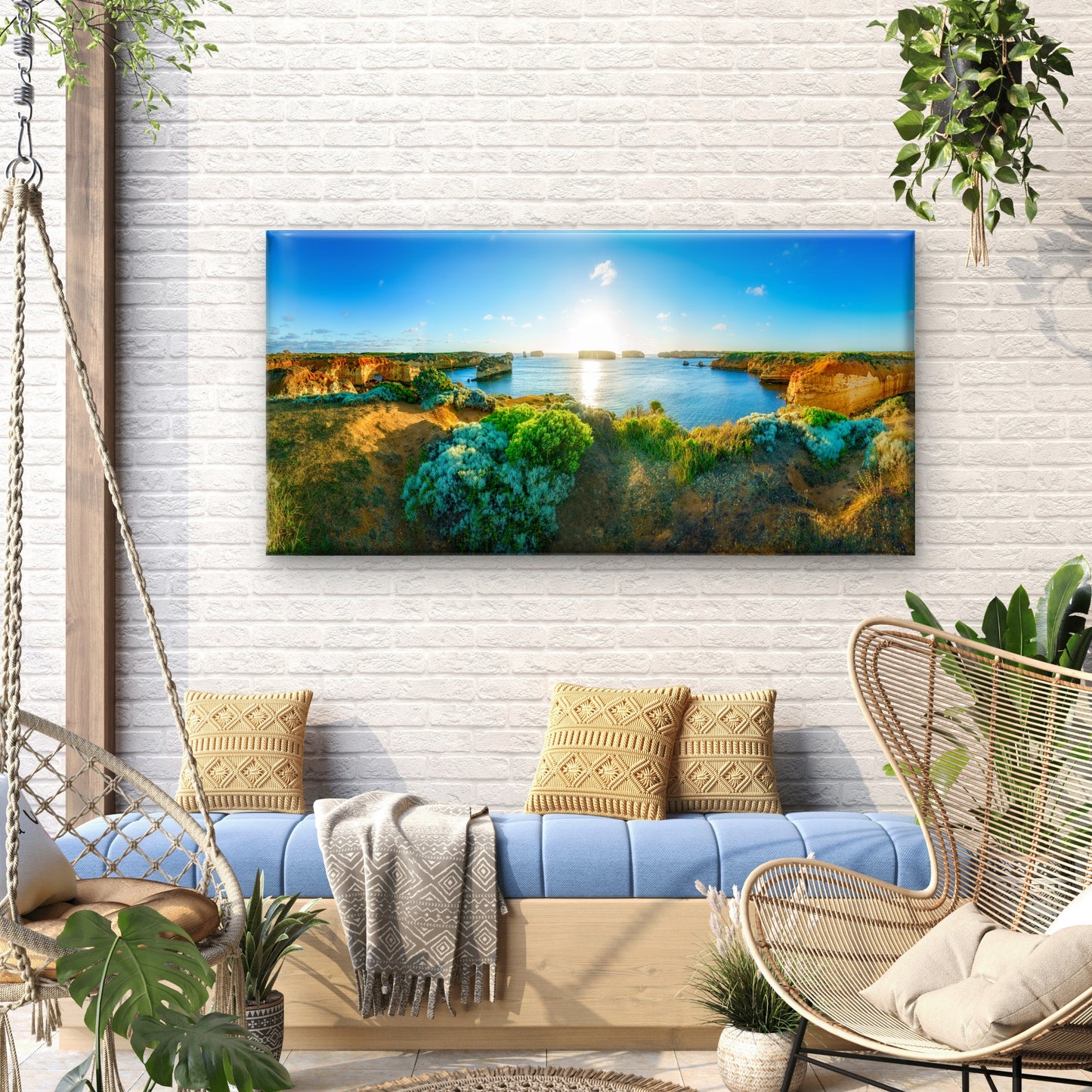 Sunset Island Bay Great Ocean Road Australia Wall Art Canvas Office Home Room Framed 120x60cm