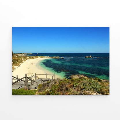 Sunny Wooden Boardwalk Leading To Beautiful Pinky Beach, Perth, Australia Wall Art Decor 100% Australian Made