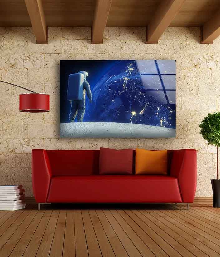 Astronaut Looking Earth UV Direct Aluminum Print Australian Made Quality