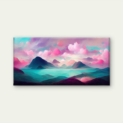 Pastel Pink Mountain Lake View Wall Art Canvas Office Home Room Framed 120x60 cm - Bella Home Decor