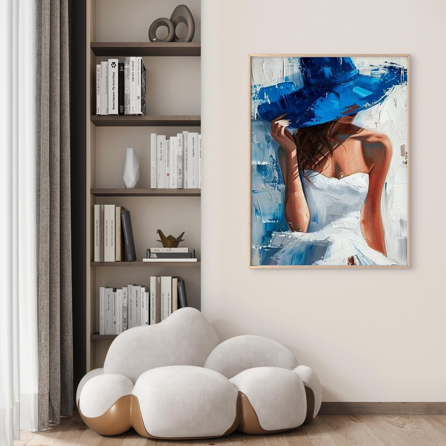 Blue Hat Woman Stylish White Dress Fashion Home Decor Premium Quality Poster Print Choose Your Sizes - Bella Home Decor