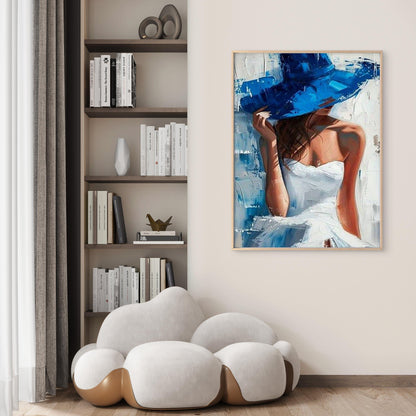 Blue Hat Woman Stylish White Dress Fashion Home Decor Premium Quality Poster Print Choose Your Sizes - Bella Home Decor