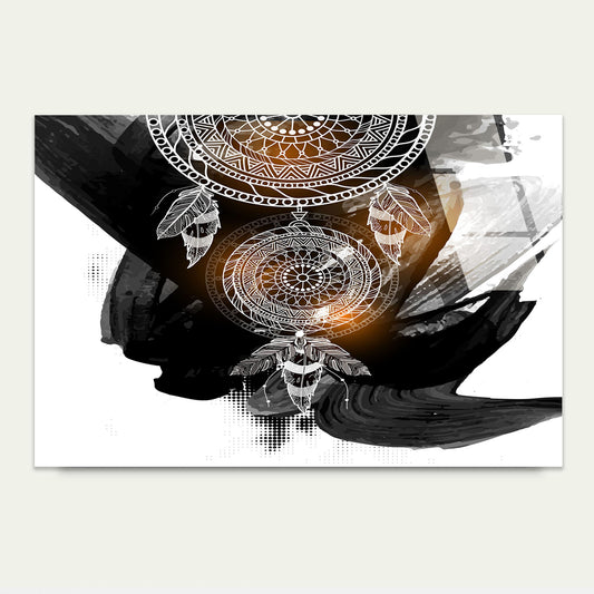 Abstract Dreamcatcher Amber Glow Glass Printing Wall Art Australian Made Quality
