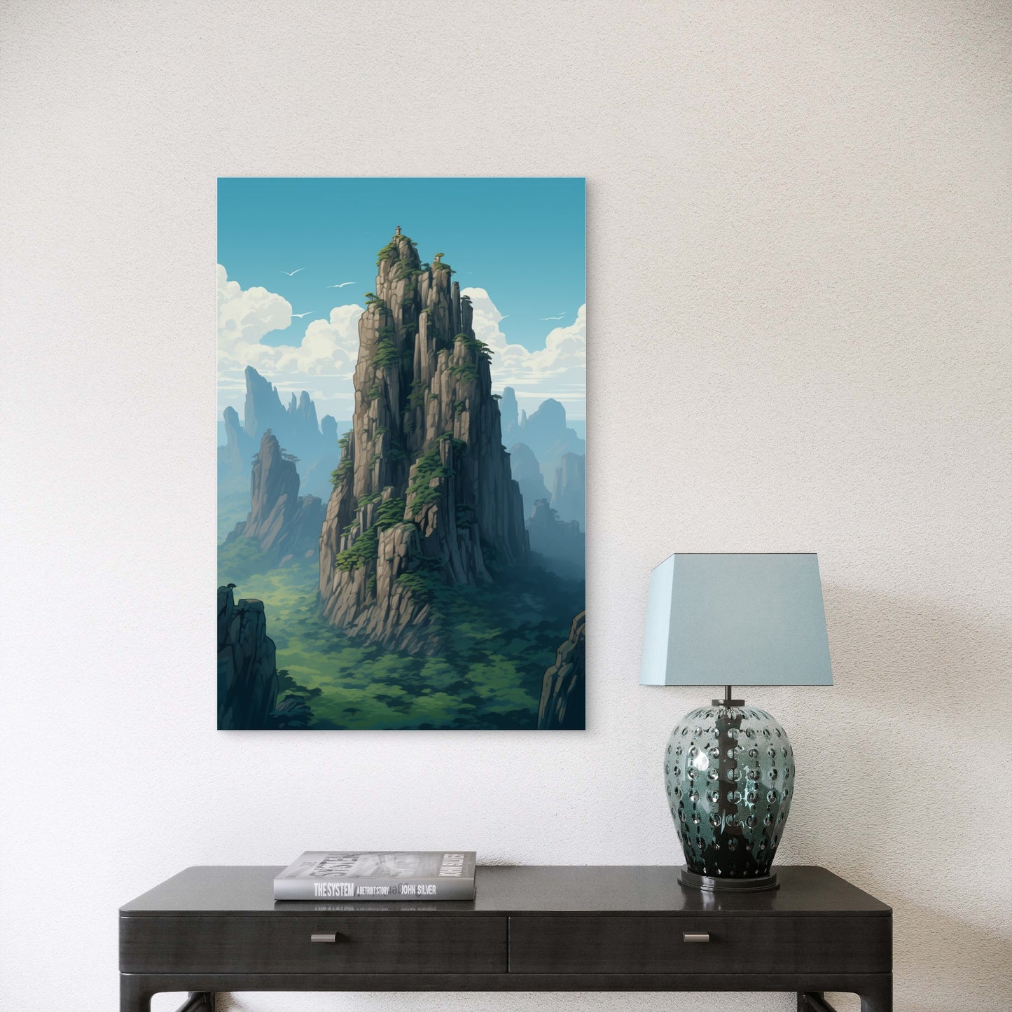 Anime Style Mountains Landscape 40x60cm Metal Print Ready to Hang