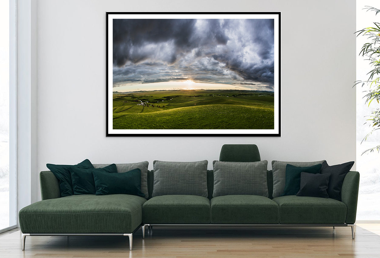 A Large Green Grassland with Clouds in the Sky Home Decor Premium Quality Poster Print Choose Your Sizes - Bella Home Decor