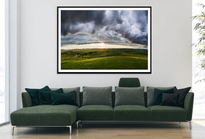 A Large Green Grassland with Clouds in the Sky Home Decor Premium Quality Poster Print Choose Your Sizes - Bella Home Decor