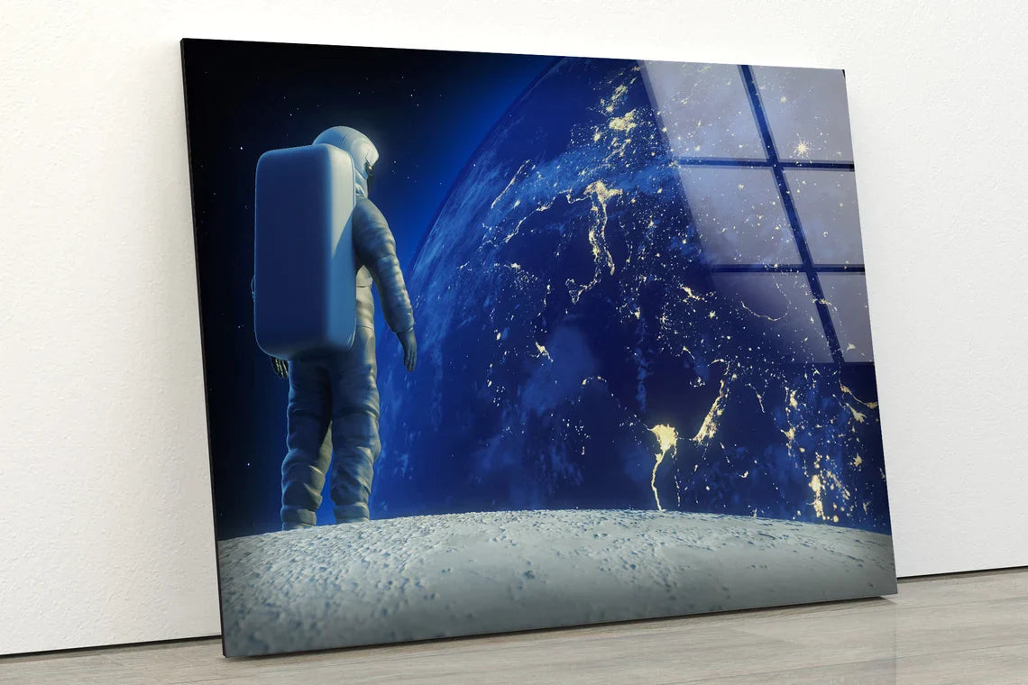 Astronaut Looking Earth UV Direct Aluminum Print Australian Made Quality