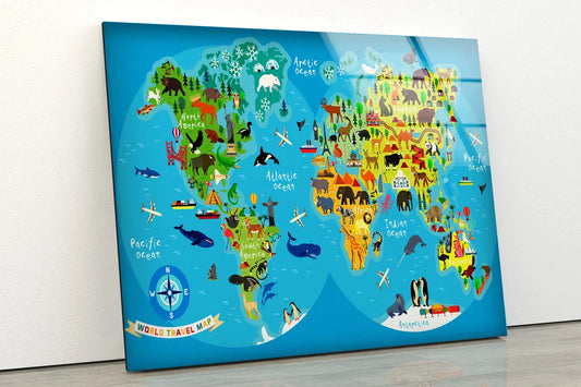 Colorful Kids World Map UV Direct Aluminum Print Australian Made Quality