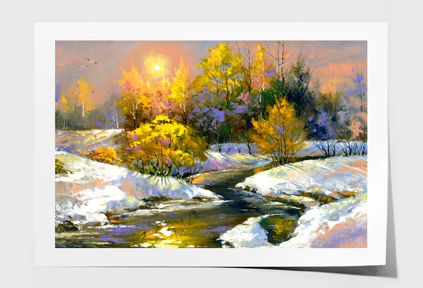 Winter River Oil Painting Wall Art Limited Edition High Quality Print Unframed Roll Canvas None