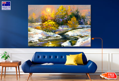 Winter River Oil Painting Wall Art Limited Edition High Quality Print