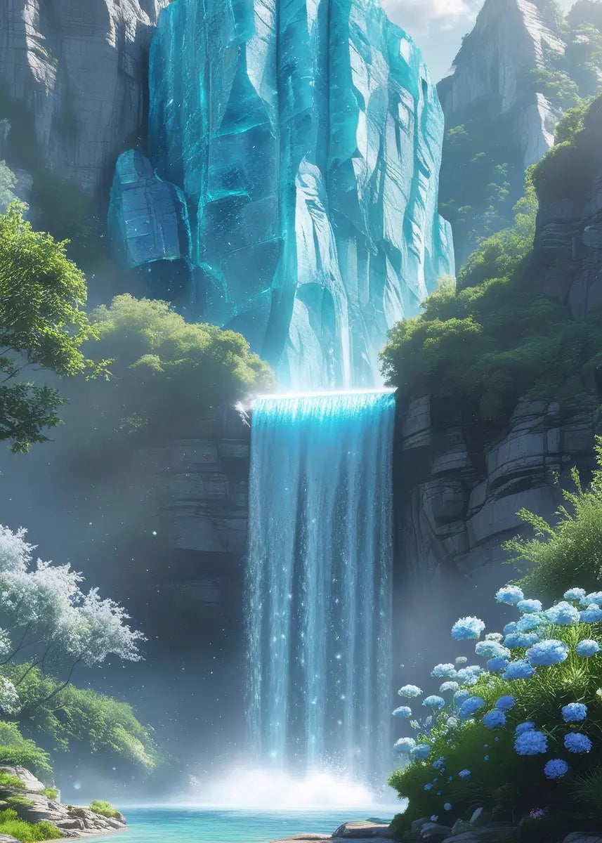 Blue Crystal Glacial Waterfall 60x90cm Metal Print Ready to Hang