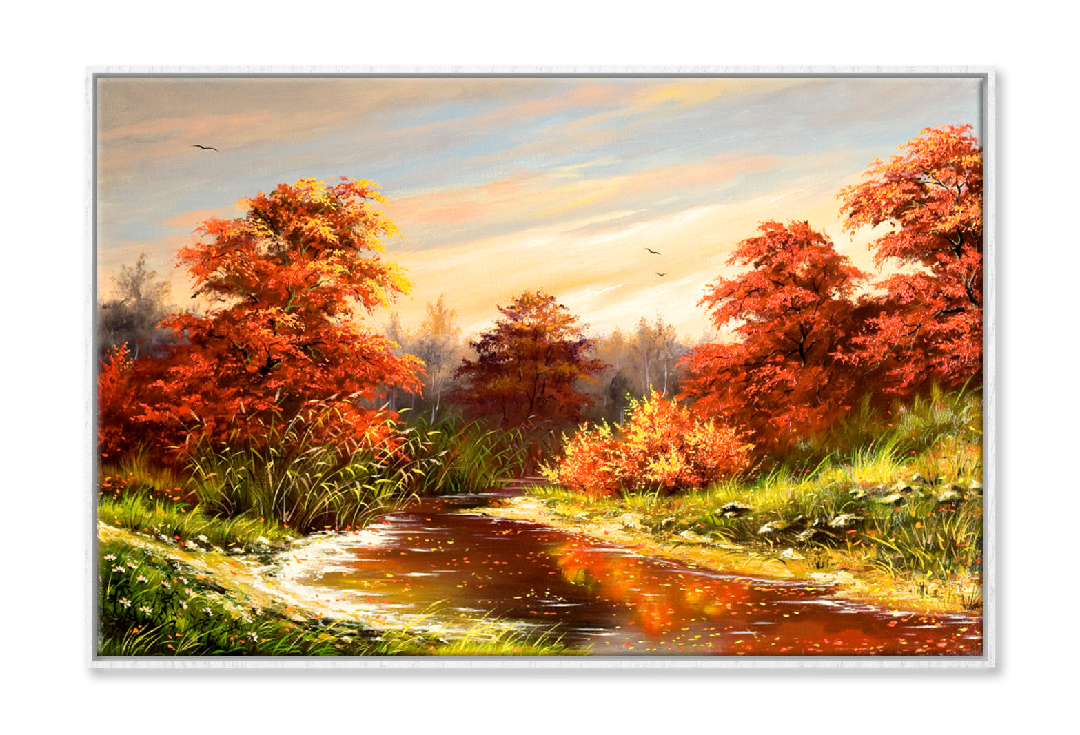 Autumn With The River Oil Painting Wall Art Limited Edition High Quality Print Canvas Box Framed White