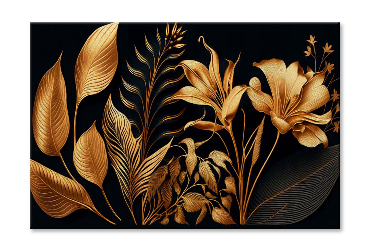 Lilly Golden Flowers & Leaf Wall Art Limited Edition High Quality Print