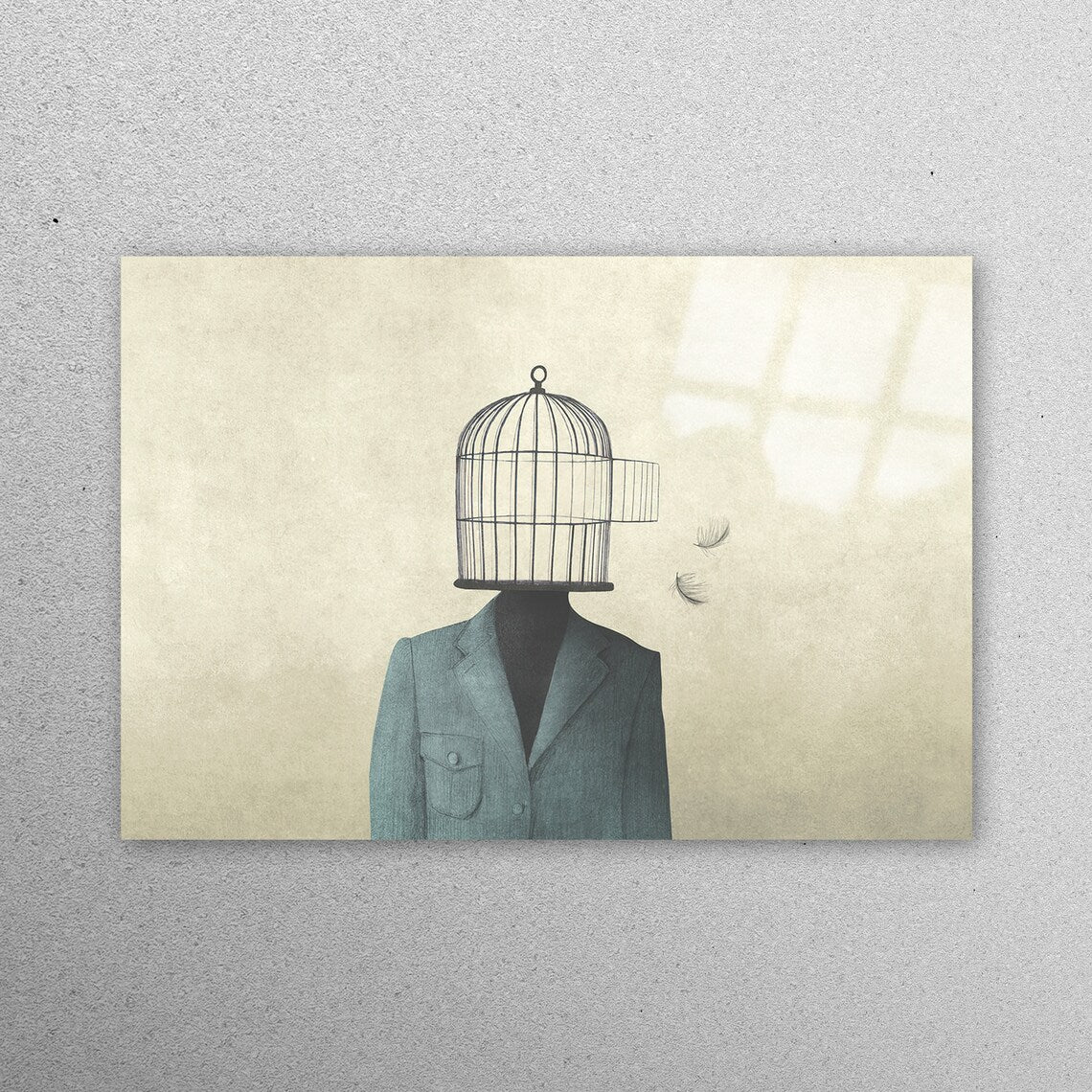 Man With Open Birdcage Acrylic Glass Print Tempered Glass Wall Art 100% Made in Australia Ready to Hang