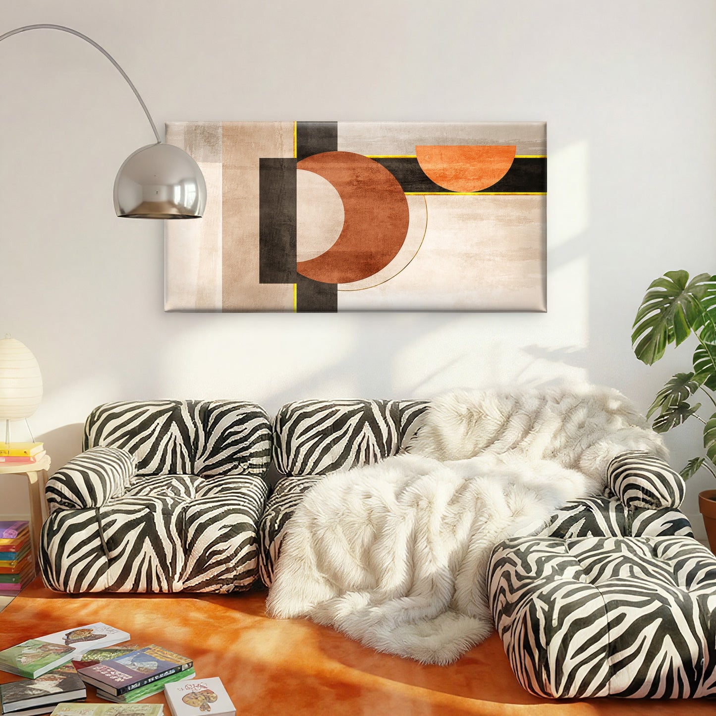 Mid Century Terracotta Geo Wall Art Canvas Office Home Room Framed 120x60cm
