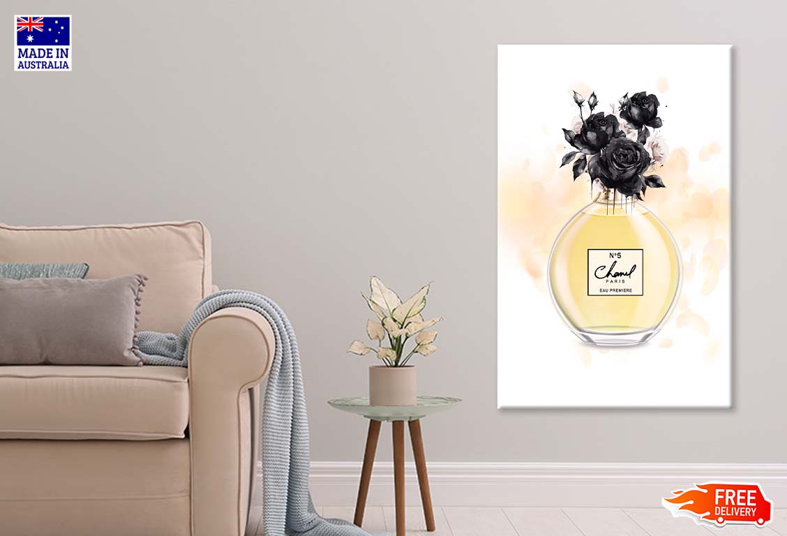 Fashion Yellow Perfume with Black Flowers Print 100% Australian Made