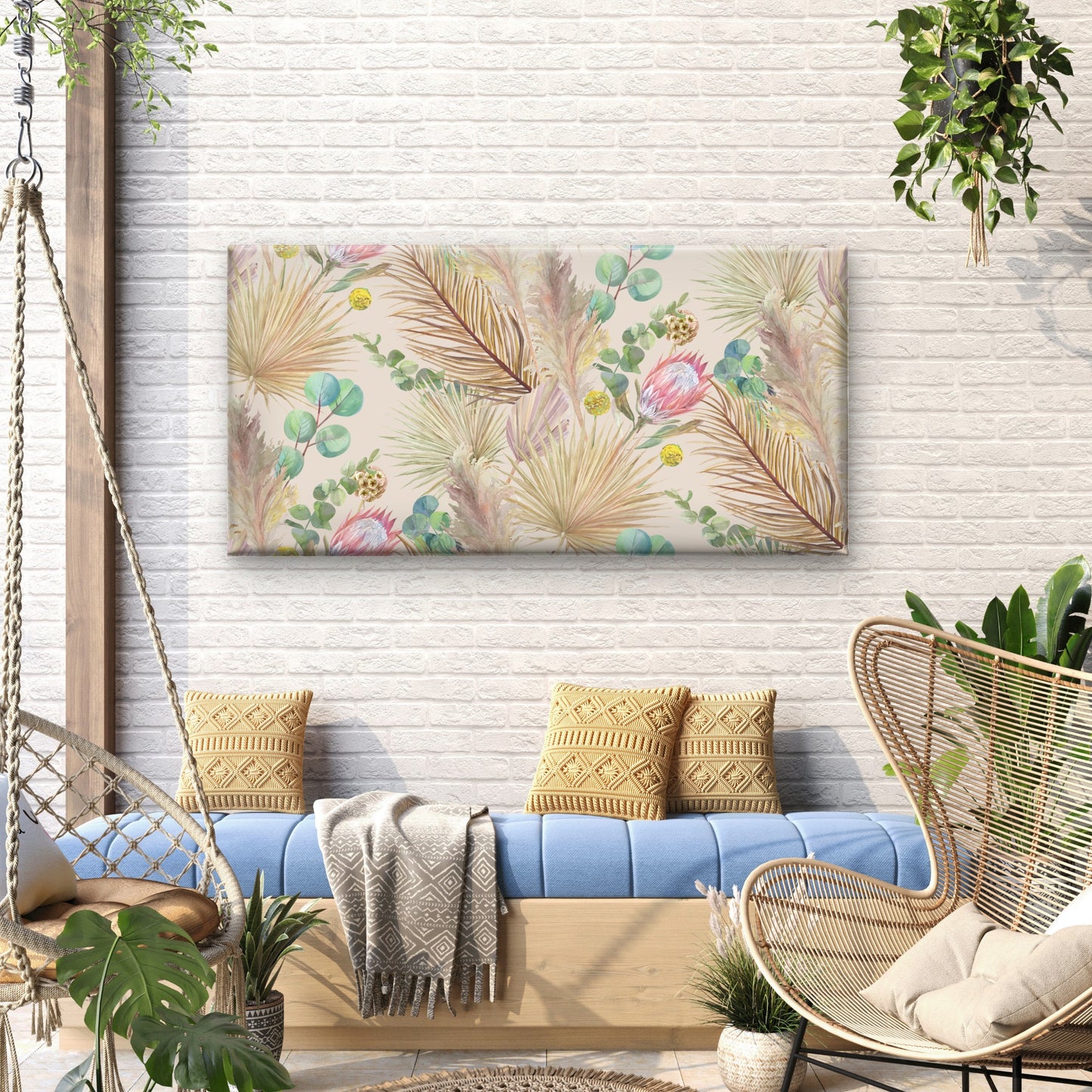 Boho Pink Protea Eucalyptus Wall Art Canvas Office Home Room Framed 120x60cm