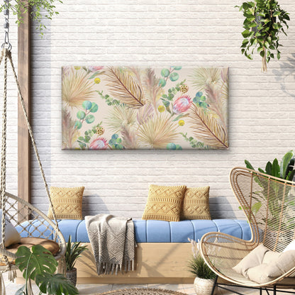 Boho Pink Protea Eucalyptus Wall Art Canvas Office Home Room Framed 120x60cm