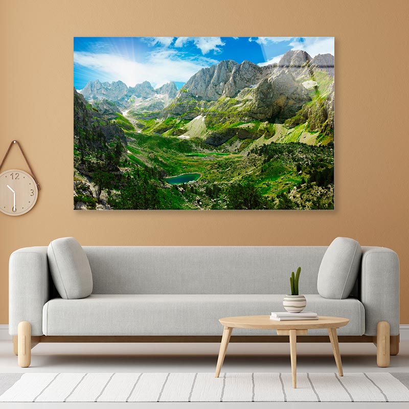 Amazing View of Mountain Lakes in Albanian Alps Acrylic Glass Print Tempered Glass Wall Art 100% Made in Australia Ready to Hang