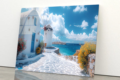 White Building, White Tower in Greece Acrylic Glass Print Tempered Glass Wall Art 100% Made in Australia Ready to Hang - Bella Home Decor