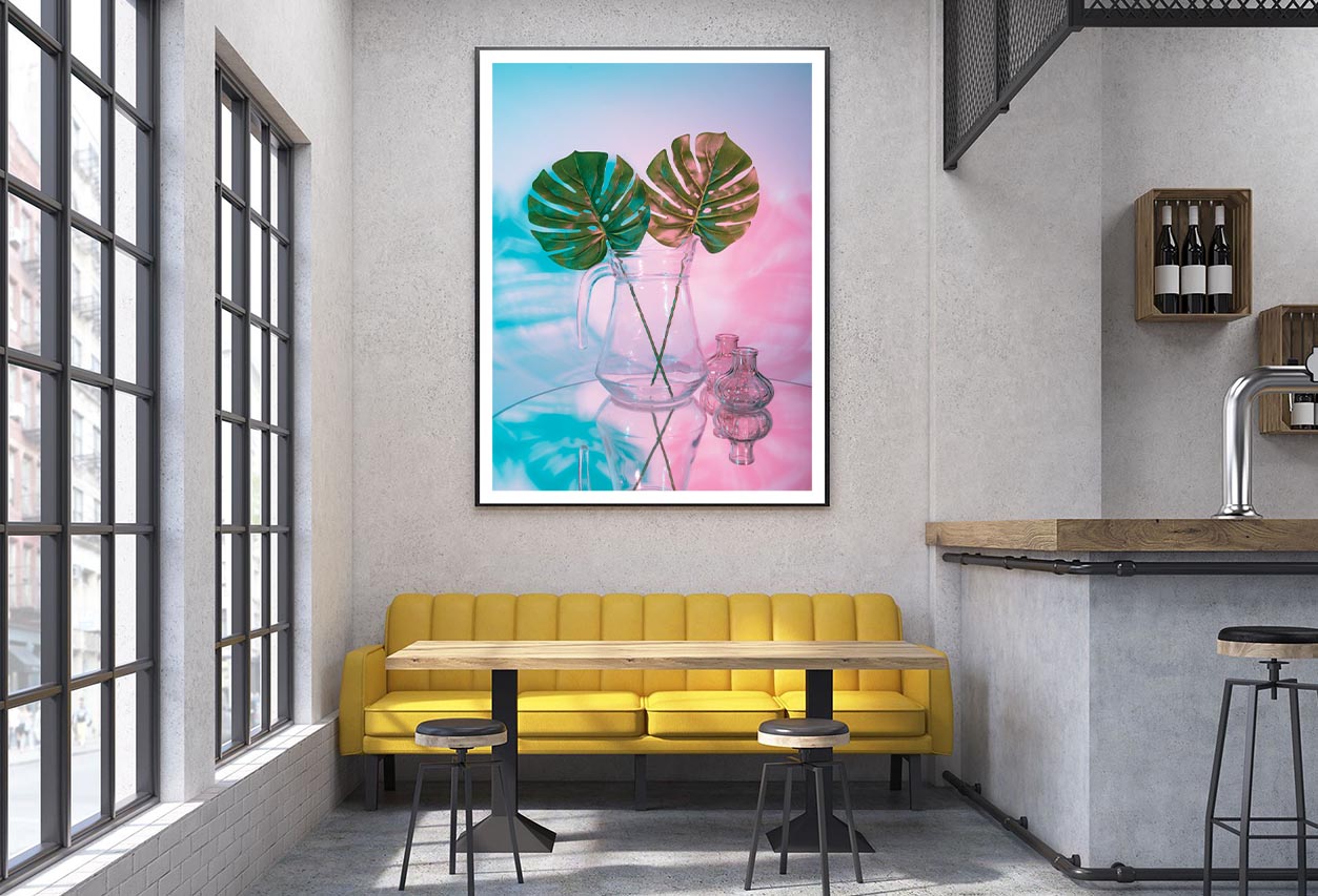 Two Green Leaves in A Clear Vase on A Table Home Decor Premium Quality Poster Print Choose Your Sizes - Bella Home Decor