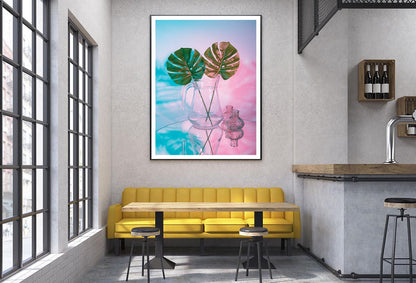 Two Green Leaves in A Clear Vase on A Table Home Decor Premium Quality Poster Print Choose Your Sizes - Bella Home Decor