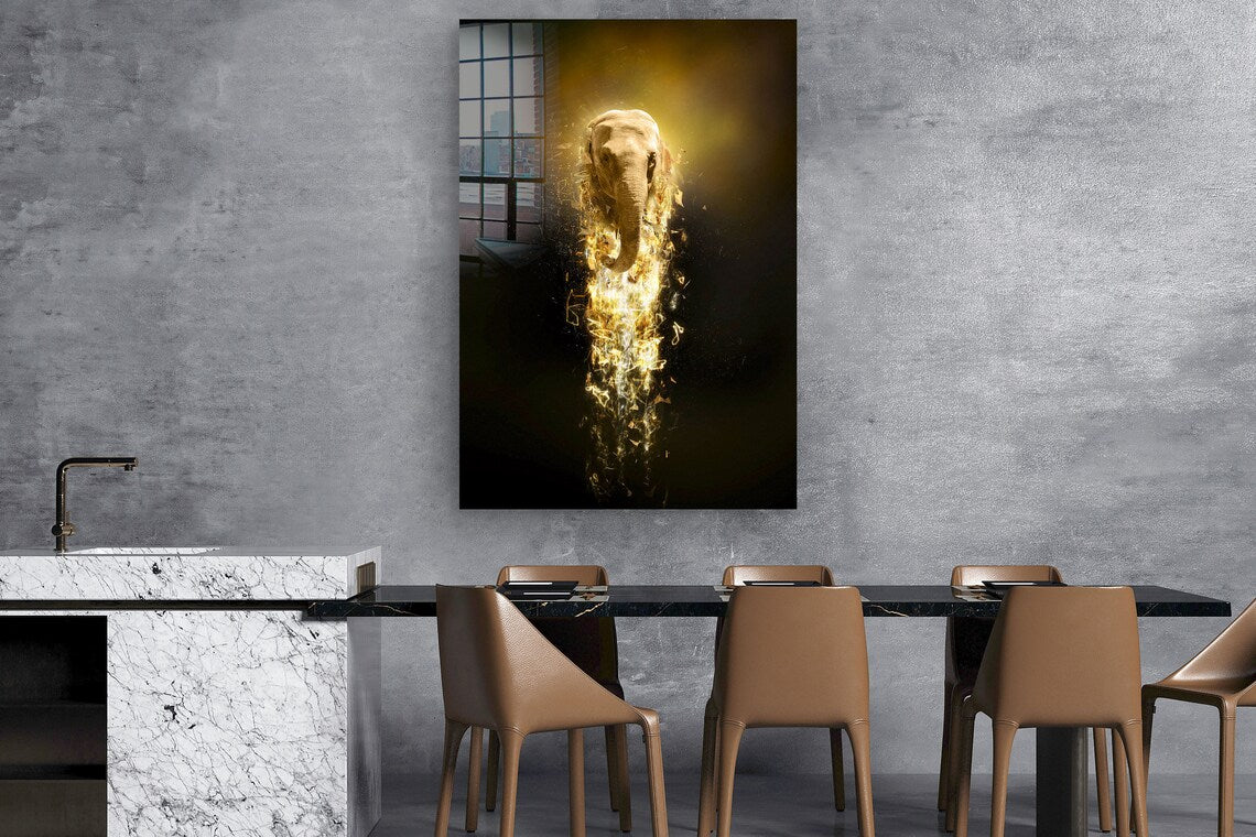 Gold Elephant Abstract UV Direct Aluminum Print Australian Made Quality