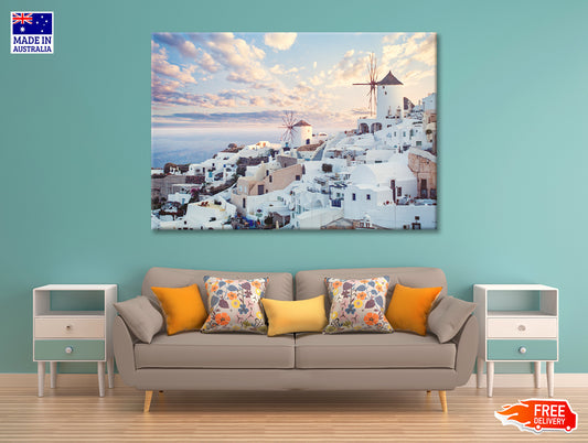 Wind Mills in Oia Town and Clouds Print 100% Australian Made - Bella Home Decor