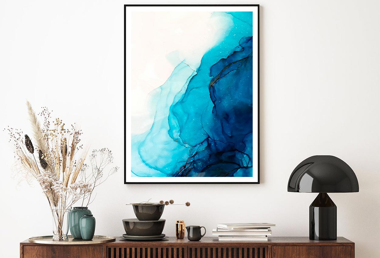 Blue & White Liquid Abstract Art Home Decor Premium Quality Poster Print Choose Your Sizes