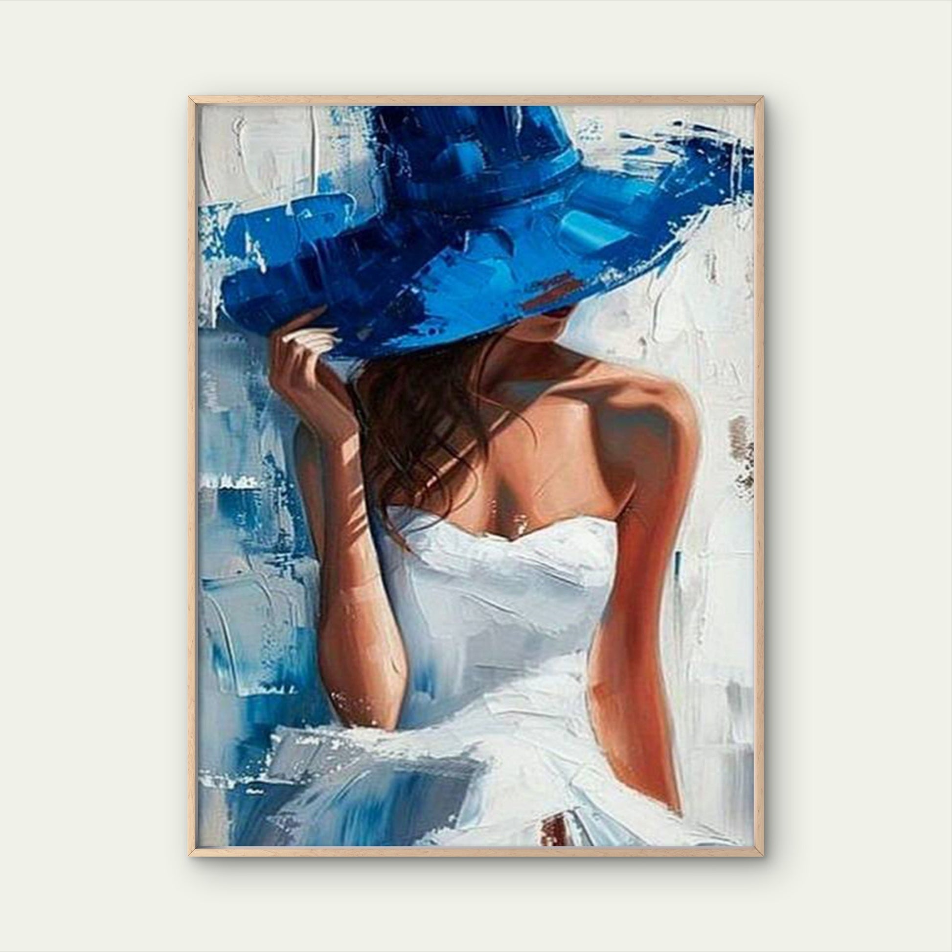 Blue Hat Woman Stylish White Dress Fashion Home Decor Premium Quality Poster Print Choose Your Sizes - Bella Home Decor