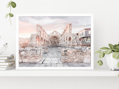 Ancient Building Faded View Photograph Glass Framed Wall Art, Ready to Hang Quality Print Without White Border White