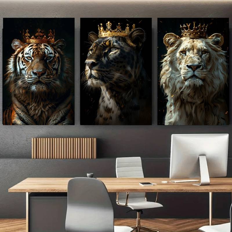 3pcs Royal Lion Leopard Tiger King Wall Art Set Canvas Unframed - High Quality Print 100% Australian Made Wall Canvas - Bella Home Decor