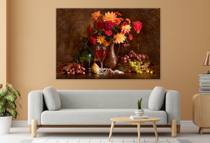 Still Life Autumn Flowers Wine Wall Art Decor 100% Australian Made