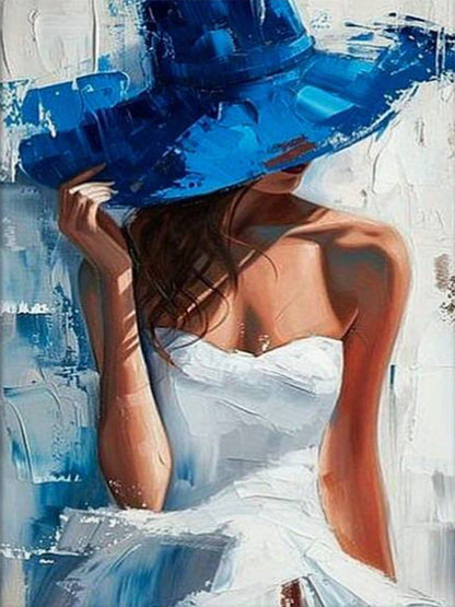 Blue Hat Woman Stylish White Dress Fashion Home Decor Premium Quality Poster Print Choose Your Sizes - Bella Home Decor