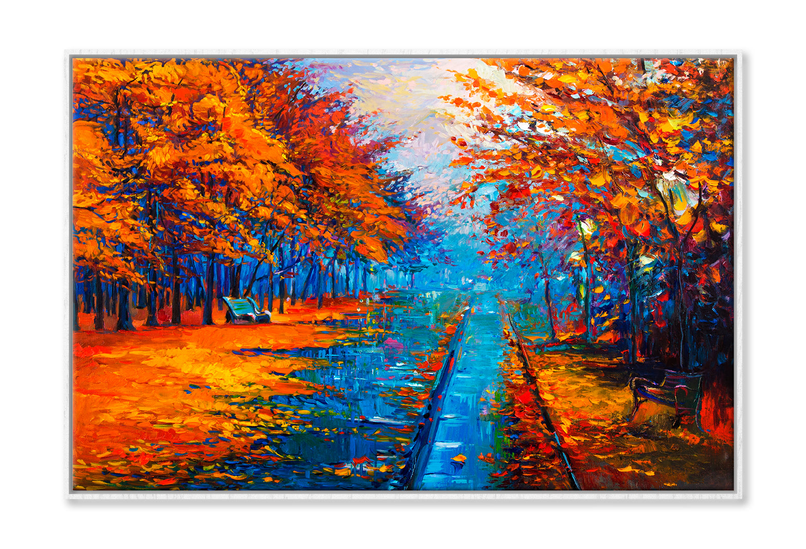 Autumn Landscape With Forest Road Oil Painting Wall Art Limited Edition High Quality Print Canvas Box Framed White