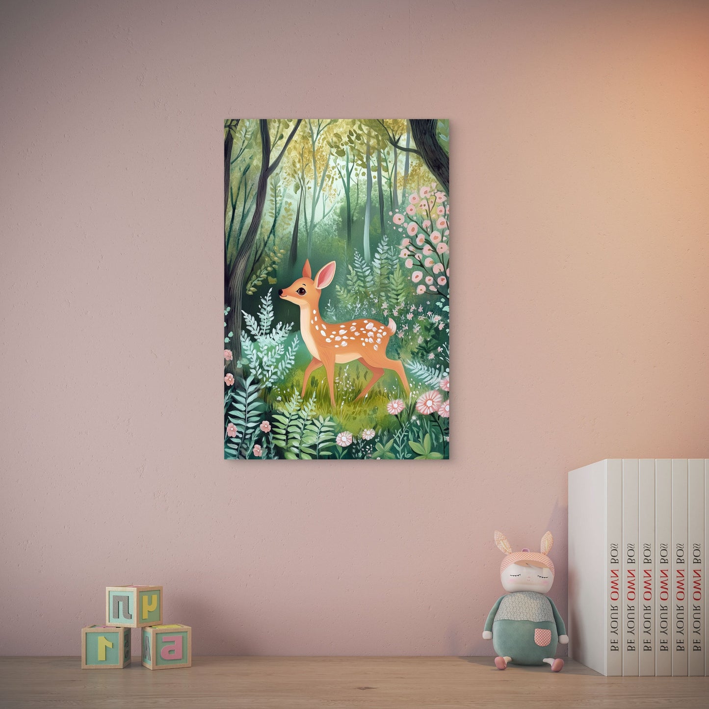 Cute Forest Fawn Deer Greenery Nursery 40x60cm Metal Print Ready to Hang