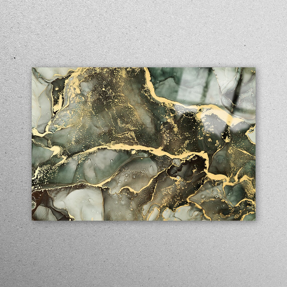 Green And Gold Marble Acrylic Glass Print Tempered Glass Wall Art 100% Made in Australia Ready to Hang