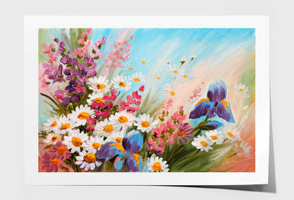 Abstract Illustration of Flowers, Daisies Oil Painting Wall Art Limited Edition High Quality Print Unframed Roll Canvas None