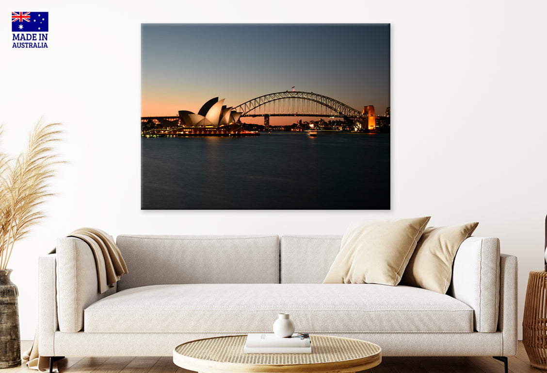 Sydney Opera House and Harbour Bridge Night View Wall Art Decor 100% Australian Made