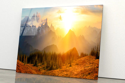 Mountain & Forest Sunset Sky View  Acrylic Glass Print Tempered Glass Wall Art 100% Made in Australia Ready to Hang