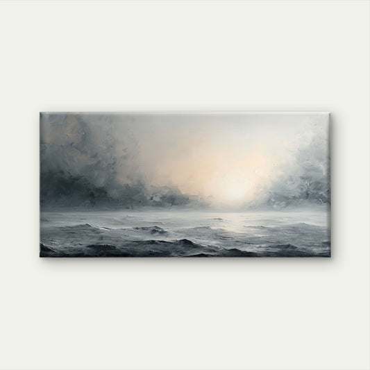 Moody Ocean Horizon Stormy Sea Landscape Wall Art Canvas Office Home Framed 120x60cm