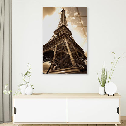 Vintage Eiffel Tower And Sky Portrait Photograph Acrylic Glass Print Tempered Glass Wall Art 100% Made in Australia Ready to Hang - Bella Home Decor